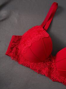 SHEIN 3件套蕾丝贝壳图案性感文胸套装 - 彩色 - 查看 7