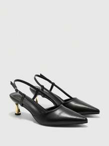 CUCCOO BIZCHIC Mulas de tacón alto para mujer con puntera en punta, tira trasera, formal, de fiesta, para ir al trabajo, con combinación de talón bañado en metal - Negro - Ver 9