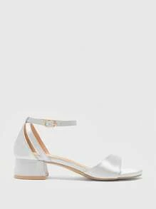 CUCCOO BIZCHIC 女式粗跟踝带扣露趾高跟凉鞋 - 銀色 - 查看 6