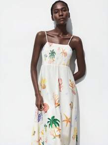 Maija 海洋元素图案女装连衣裙，无袖，宽松A字型，舒适休闲度假风，适合乡村、波西米亚、海滩、节日、百搭、秋季 - 彩色 - 查看 6