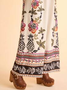 CAJUNI Damen lässiger V-Ausschnitt Jumpsuit mit Ananas, Päonie & tropischem Blume Muster, kurze Ärmel, elastischer Taille, weite Passform für Sommer Strand Urlaub