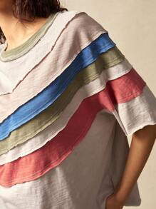 Bohemela Lässiges Colorblock-Rundhals-Raglan-Kurzarm-T-Shirt für Damen