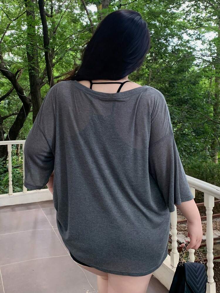 Dazy Plus Deep V-Neck Loose Half Sleeve Shawl Style Summer T-Shirt