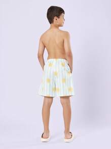 SUMWON 1 pezzo Pantaloncini da bagno estivi a righe, shorts da spiaggia, costumi da bagno, vita elastica, abbigliamento da spiaggia, stampa a tema solare
