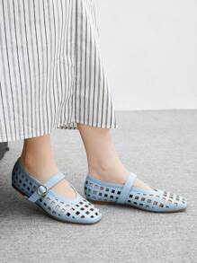 CUCCOO BIZCHIC Giày Mary Jane cổ điển, Giày đế mềm đế rỗng cho nữ, Thời trang & Thoải mái, Phù hợp với mọi mùa, Thu/Đông - Màu xanh nhạt - Xem 5