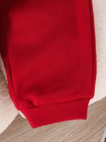 SHEIN 两件套年轻男孩休闲运动运动衫和裤子套装 - 学院风针织袖拼布圆领长袖适合通勤、学校、日常休闲、童装、幼儿男孩服装返校装，适合生日派对、晚会、婚礼、洗礼、开学典礼，适合上学、旅行、运动、秋冬季节，加厚羊毛 - 酒紅色 - 查看 7