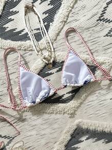 Swim Vcay 女士性感三角比基尼上衣，鱼纹休闲度假沙滩泳装，适合夏季假期和七月四日 - 彩色 - 查看 2