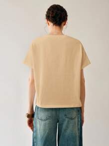 Uhlyne 女士休闲纯棉圆领短袖宽松T恤上衣，基础款，商务休闲，适合工作场合、办公室、教师等场合穿着。 - 杏色 - 查看 4