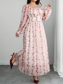 Modelyn Plus Size Women Chiffon Ditsy Floral A-Line Dress Fall Cloth For Women - Baby Pink - View 7