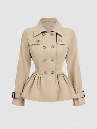 SHEIN MOD Khaki Trench Coat With Collar, Long Sleeve, Cinched Waist & Flared Hem, Versatile Style, Waist-Cinching Trench Coat, Umbrella Hem, Khaki Trench Coatm Trench Coat Women, Teacher Outfits For Women