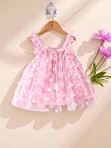 Souflis Souflis 嬰兒女童時尚雙層網紗裙,配有花卉貼花