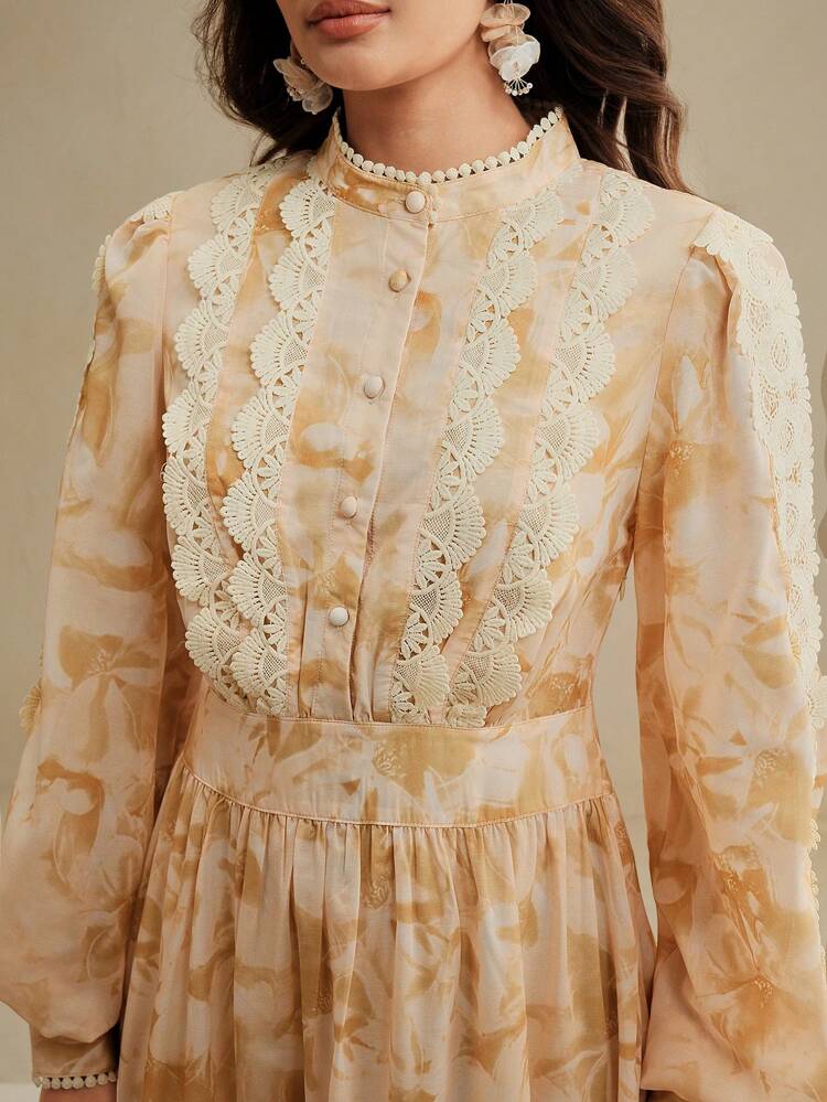 Women's New Yellow Long Sleeve A-Line Maxi Holiday Dress, Elegant Long Dress For Spring/Summer