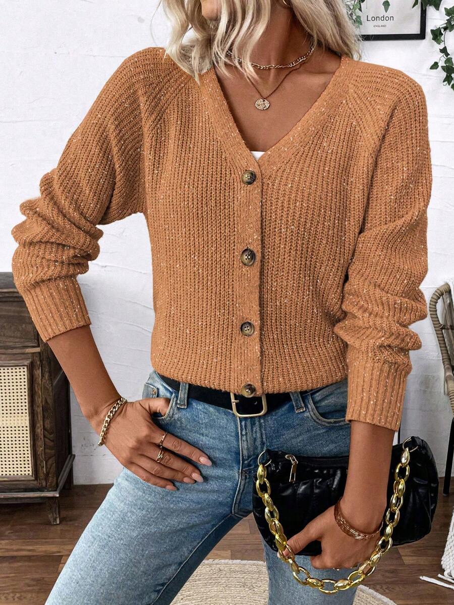 Calvaya Versatile V-Neck Cardigan Sweater, Loose Casual Simplistic Open Front Knit Jacket For Women Fall Winter Cloth For Women - Rust Brown - View 1