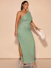 SHEIN BAE 女士大码服装 婚纱 伴娘礼服 派对礼服 约会礼服 节日礼服 大码女装 夏季 大码夏装、优雅节日派对礼服、生日礼服、情人节、缎面连衣裙、不对称露肩单肩连衣裙 大码夏装、不对称领口、褶皱腰侧开衩 超长女装、女士夏季连衣裙、超长连衣裙、女士婚礼宾客礼服