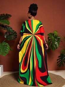 Maweii Damen Große Größen Kleid mit Muster im Lässig Loose Kurzarm Stil - Verschiedenfarbig - Übersicht 2