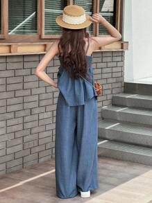 Dazy Kids Teen Girls Solid Color Slit Hem Camisole + Long Pants 2Pcs Set,Girls Summer Outfits,Back To School Clothes