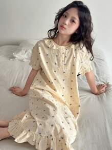 Dazy Kids Tween Girl Heart Print Short Sleeve Casual Homewear Dress,Girls Summer Outfits,Back To School Clothes - White - View 6