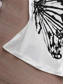 INAWLY Áo thun cổ lệch in họa tiết gợi cảm thường ngày thời trang nữ - trắng - Xem 5