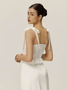 Poéselle 女士优雅白色蕾丝拼接荷叶边吊带背心，老款女士，婚礼宾客上衣，夏季上衣，外出上衣，春假 - 白色 - 查看 6