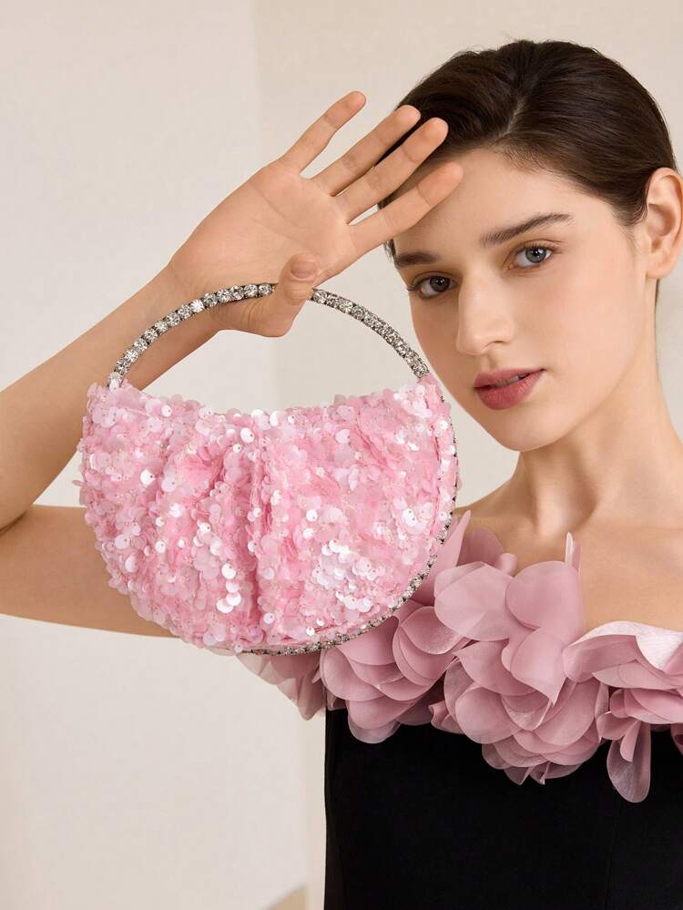 TOP HANDLE BAG WITH SEQUIN AND RHINESTONE DETAILS