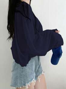 DAZY Camiseta suelta de mujer de cuello en V y unicolor, tops de primavera/verano con estilo universitario de manga larga, ropa de mujer de otoño, tops cortos de mujer