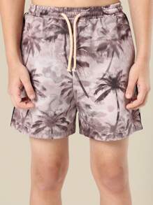 SUMWON Palm Tree Print Swimming Trunks Beach Vacation Holiday Pool Party Summer Leisure Board Shorts Hawaiian Resort Wear Casual - Brown - View 7