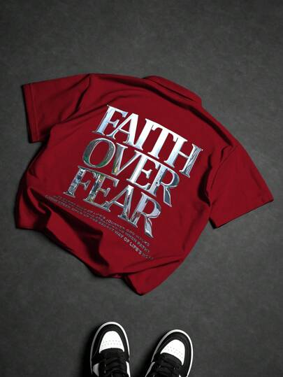 Manfinity EMRG Manfinity Streetrush Men's Summer Slogan Print Zip Front Casual Shirt