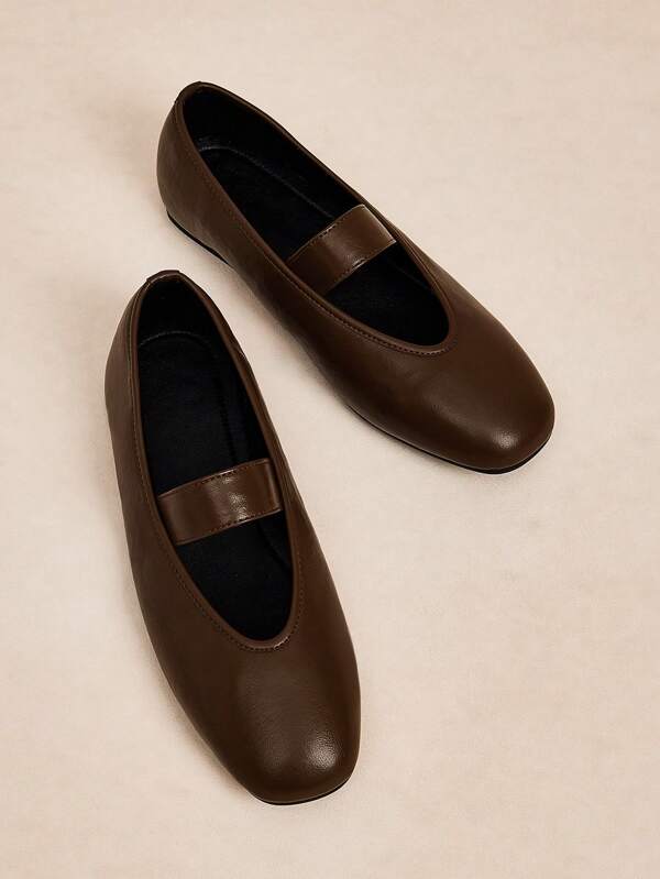 Rosivie Brown Mary Jane Flat Slip-On Shoes With Ankle Strap