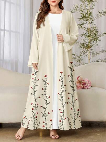 Al Najma 大码女式花卉印花阿拉伯长袍