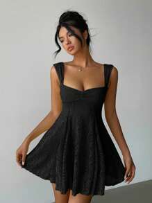 Aloruh Black Lace Ruffle Hem Slip Dress