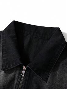 Manfinity Hypemode 男士无袖休闲牛仔上衣，拉链门襟，毛边下摆，黑色牛仔背心，街头休闲都市健身风，Emo风格，秋季必备 - 黑色 - 查看 3