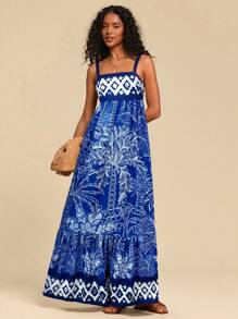 Travachic Woven Print Sleeveless Dress For Women - Blue - View 4