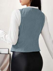 Modelyn Women's Solid Color Casual Corduroy Button Vest Jacket - Dusty Blue - View 2