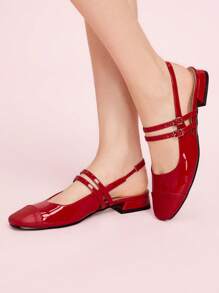 CUCCOO DOLLMOD Women's Stylish Red Mary Jane Slingback Shoes, Simple Casual Comfortable For Commute, Date, Party, Holiday