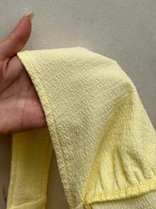 Sunnyshic Top corto ajustado de mujer de unicolor con tirantes cruzados - Amarillo - Ver 6