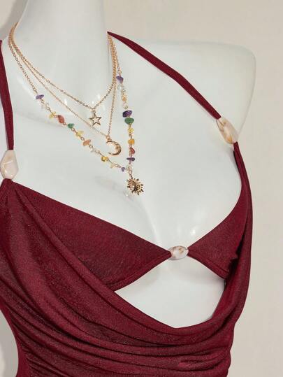 SHEIN ICON 女士休闲性感串珠装饰二合一上衣