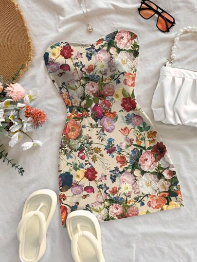 Soleia 女士休闲复古花卉印花迷你吊带裙，适合夏季度假