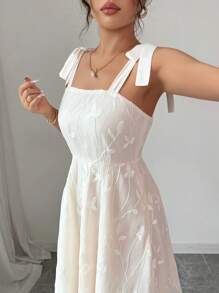 Elenzga Women Embroidered Cinching Waist Strap A-Line Mini Slip Dress - Apricot - View 3