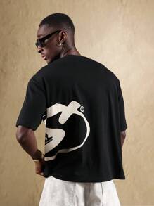SUMWON Áo thun cotton tay ngắn thiết kế đồ họa đường phố cỡ lớn thường ngày phong cách đô thị đơn sắc in logo hiện đại cổ điển thiết yếu hàng ngày - màu đen - Xem 2