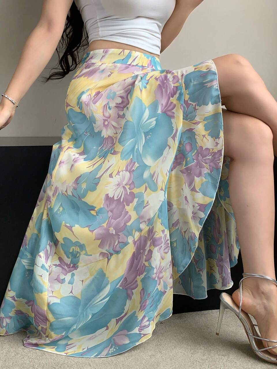 Women's Floral Print Ruffle Hem Skirt Vacation Outfits Women Summer Petite