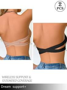 SHEIN 2 Pcs Lace Patchwork Wireless Bralette For Women - Multicolor - View 2