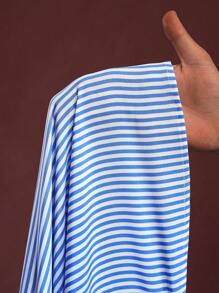 Veslaya Spring & Summer New Women Plus Size Elegant Commuter Casual Office Blue & White Striped Woven Fabric Sleeveless Waist Cinched Shirt Dress,Old Money Style Women,Business Casual Woman Plus Size Striped Dress Striped Dress For Women Blue Striped Dress Valentine's Day Outfit - Blue and White - View 8