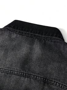 Manfinity Hypemode 男士无袖休闲牛仔上衣，拉链门襟，毛边下摆，黑色牛仔背心，街头休闲都市健身风，Emo风格，秋季必备 - 黑色 - 查看 7