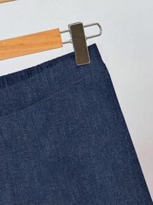 SHEIN Clasi 休闲简约假日风格海军蓝仿牛仔布心形和字母图案两件套，适合夏季、派对、度假 - 彩色 - 查看 6