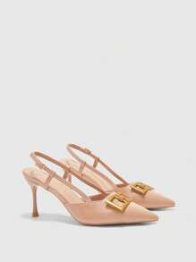 CUCCOO BIZCHIC Giày cao gót mũi nhọn thon gọn màu mơ, có quai sau và khóa đồng, giày cao gót đi làm hàng ngày phù hợp cho phụ nữ - Màu be - Xem 6