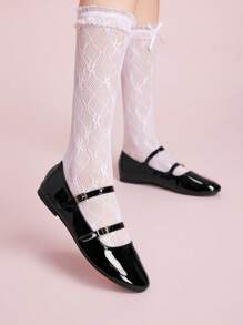 CUCCOO DOLLMOD Women's Black Round Toe Classic Elegant Cute Double Strap Mary Jane Flat Shoes For Christmas Spring Shoes - Black - View 4