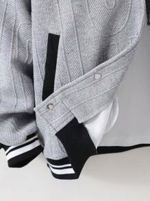 Chaqueta de estilo casual con textura, estampado de letras y gráficos, y aplicaciones, adecuada para adolescentes varones en uso diario y salidas en otoño/invierno - Multicolor - Ver 5