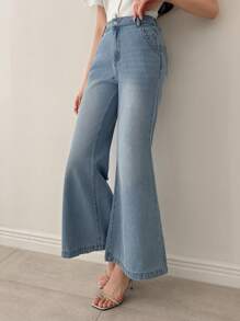 DAZY 西式水洗浅蓝色女式喇叭牛仔裤 - 淺色水洗藍 - 查看 4