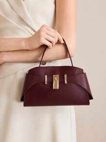 MOTF PREMIUM IRONMONGERY PU LEATHER TOP HANDLE BAG - Burgundy - View 1