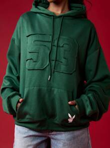 Missguided x Playboy Moletom Clássico com Cordão Estilo Universitário e de Campus, Aconchegante Streetwear Casual Essencial de Inverno, Básico Athleisure Outono Loungewear - Verde Escuro - Visão 4